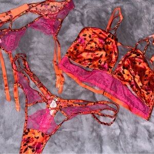 Floral Lace Lingerie Set in Orange and Pink Victoria’s Secret Archives set